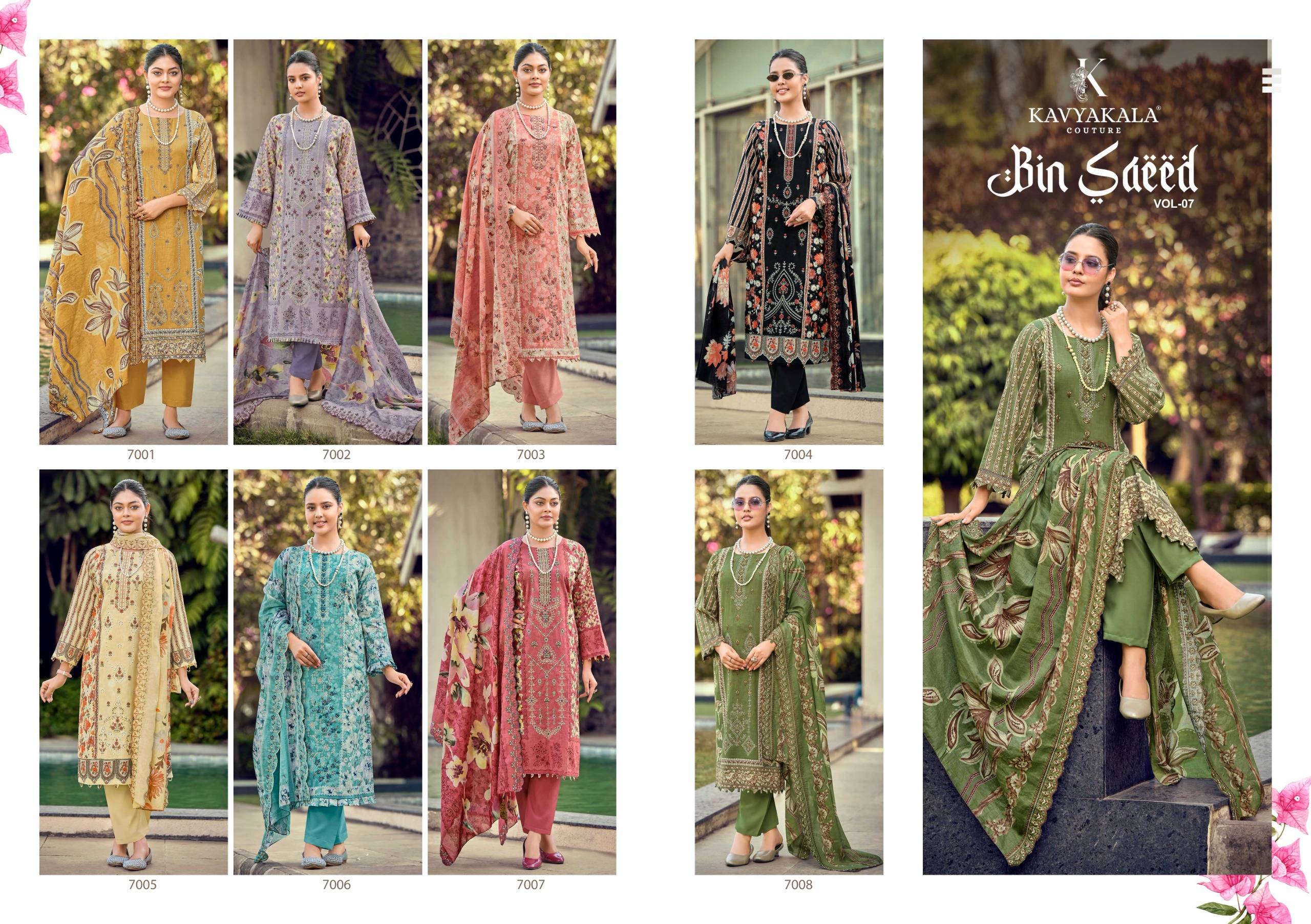BIN SAEED Vol -10‎ By KAVYA‎‎ KALA 7001 To 7008 Series Beautiful Festive Suits Stylish Fancy Colorful Casual Wear & Ethnic Wear PURE‎ CAMBRIC Print Dresses At Wholesale Price